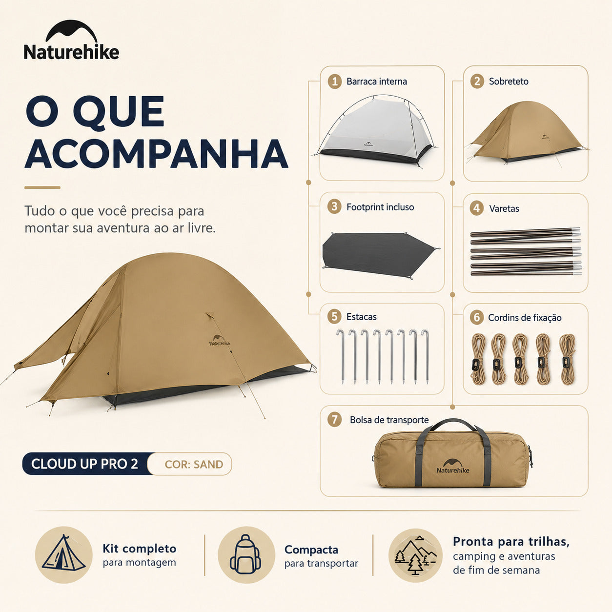 Barraca Naturehike 2 Pessoas para Camping Areia