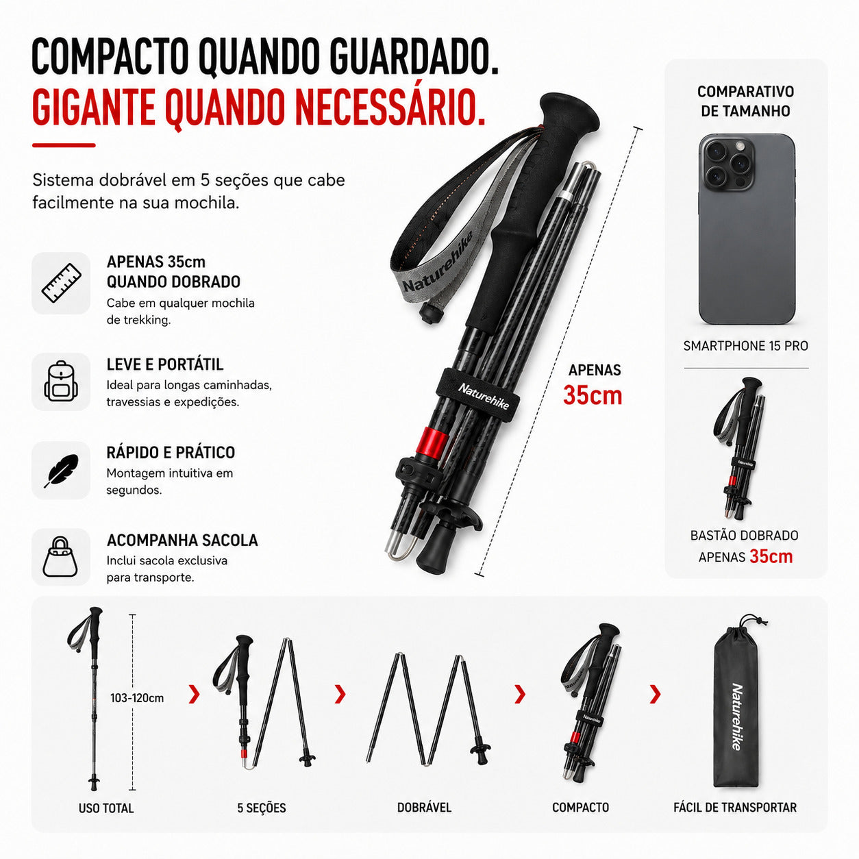 Bastão de Trekking NatureHike Wind Carbon