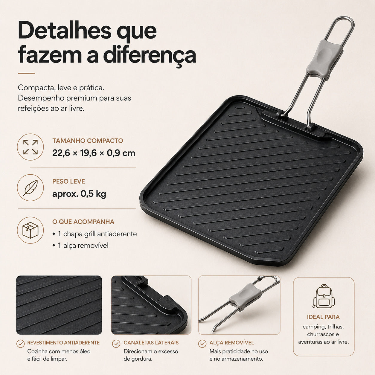 Chapa Grill Naturehike Antiaderente para Camping