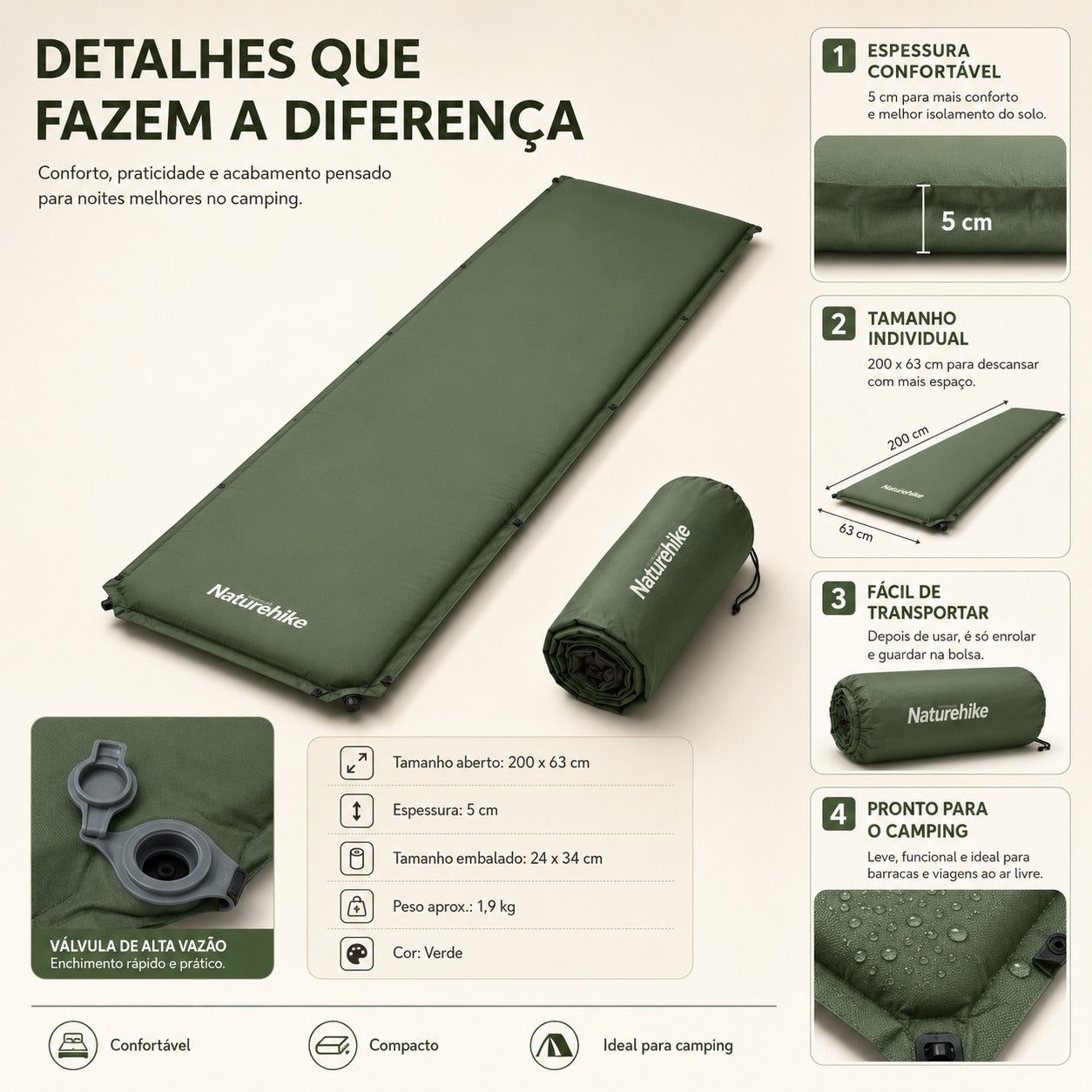 Colchão Inflável Naturehike Confort para Camping