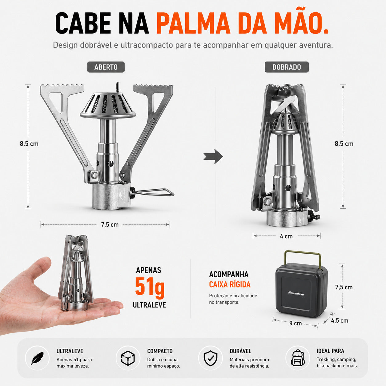 Fogareiro Portátil NatureHike 2200W Ultralight para Camping