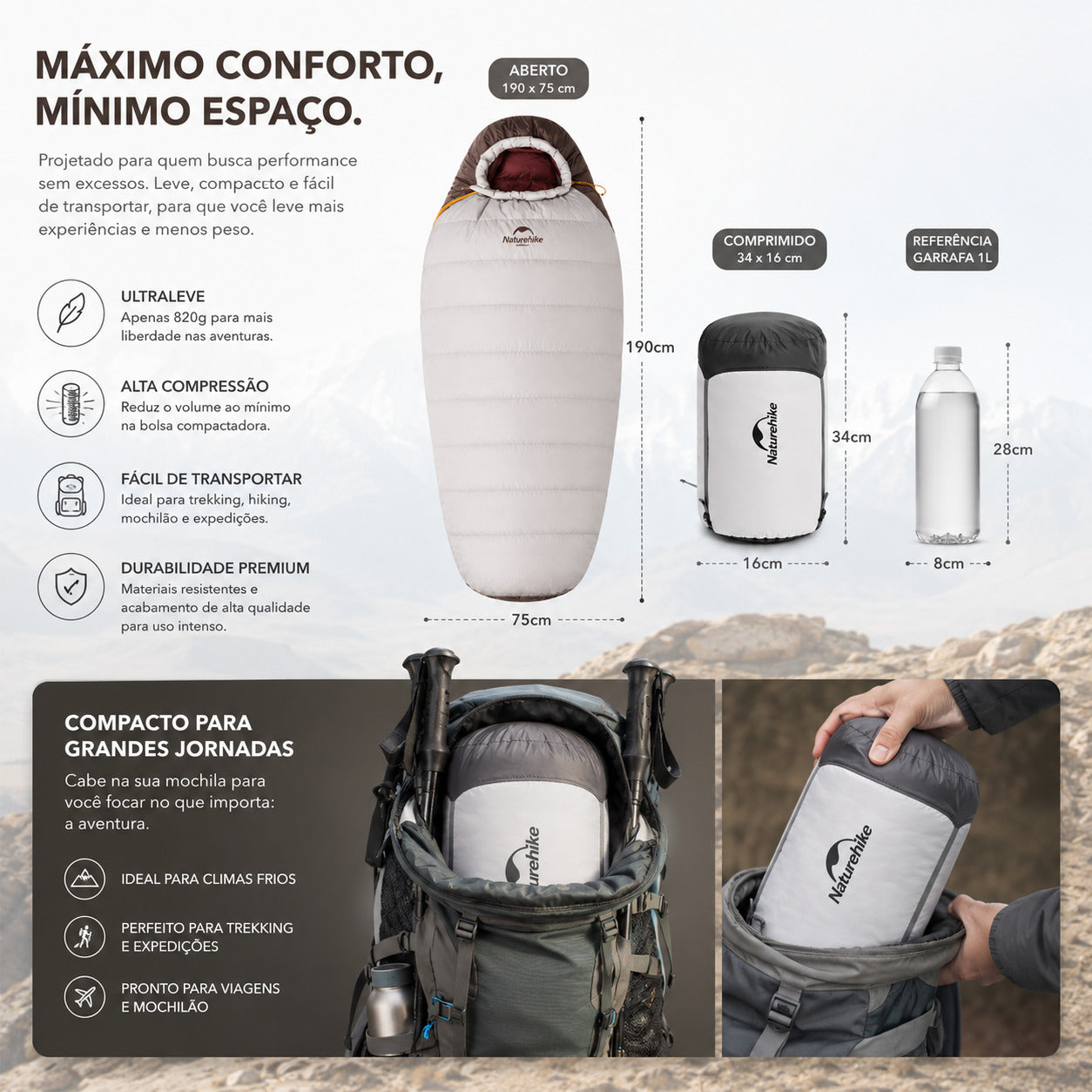 Saco de Dormir Naturehike Snowbird SP400 Ultraleve