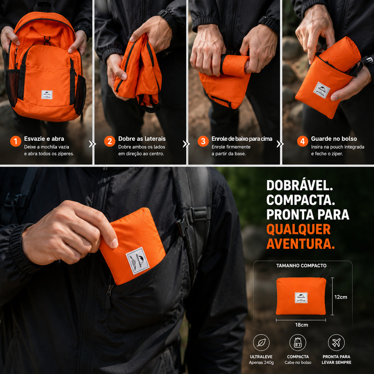 Mochila 30L Ultraleve Dobrável e Impermeável Naturehike