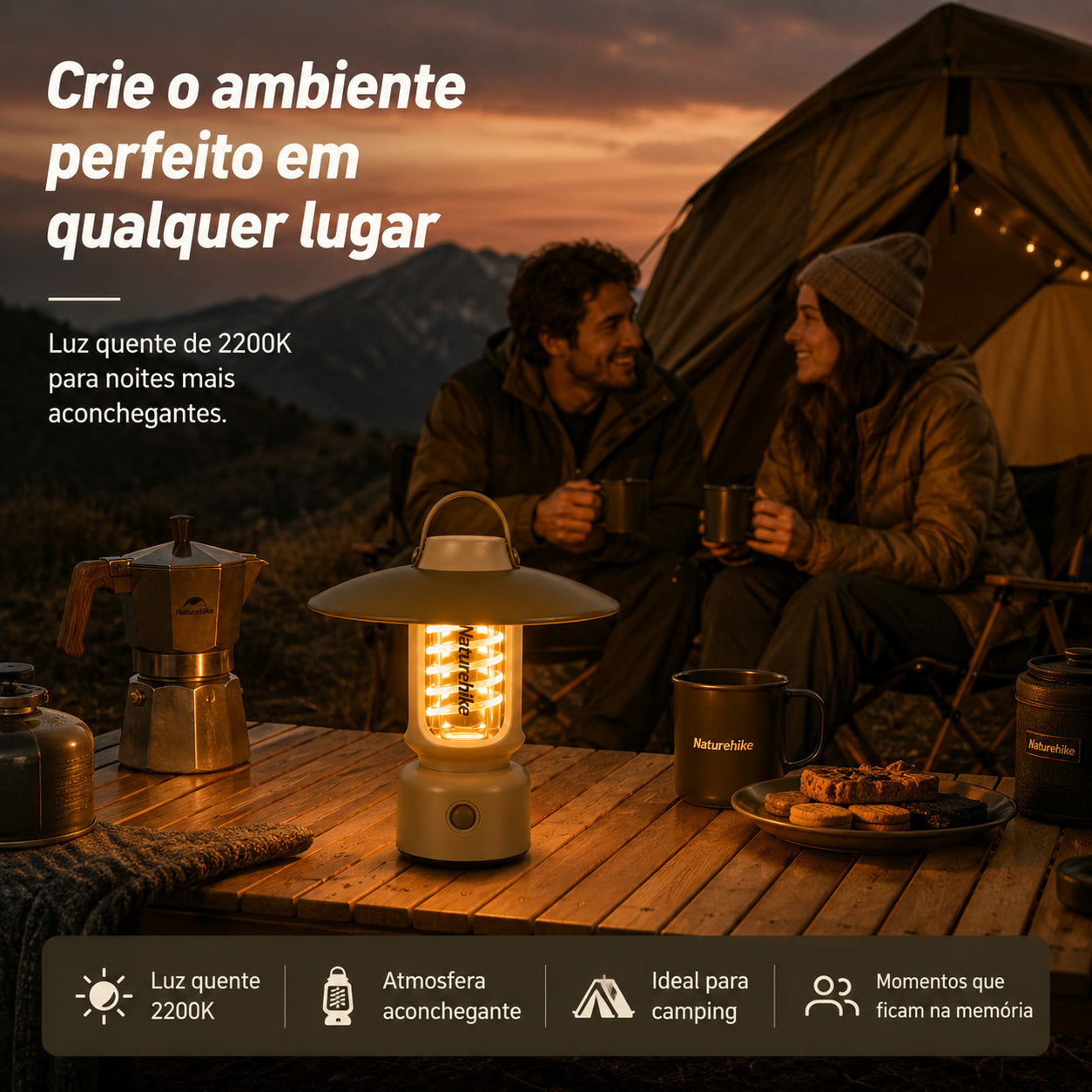 Lanterna Retrô Recarregável NatureHike CampGlow USB-C IPX4