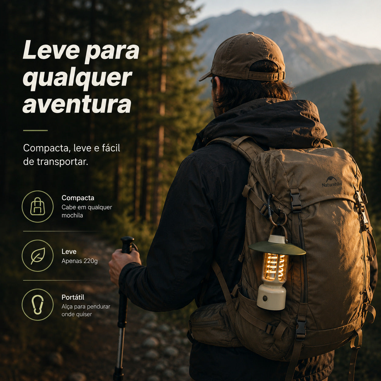 Lanterna Retrô Recarregável NatureHike CampGlow USB-C IPX4