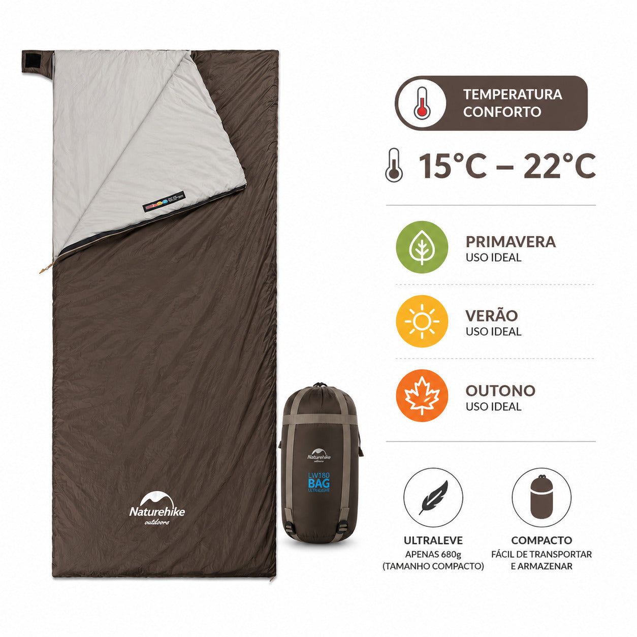 Saco de Dormir Naturehike LW180 Ultralight para Camping