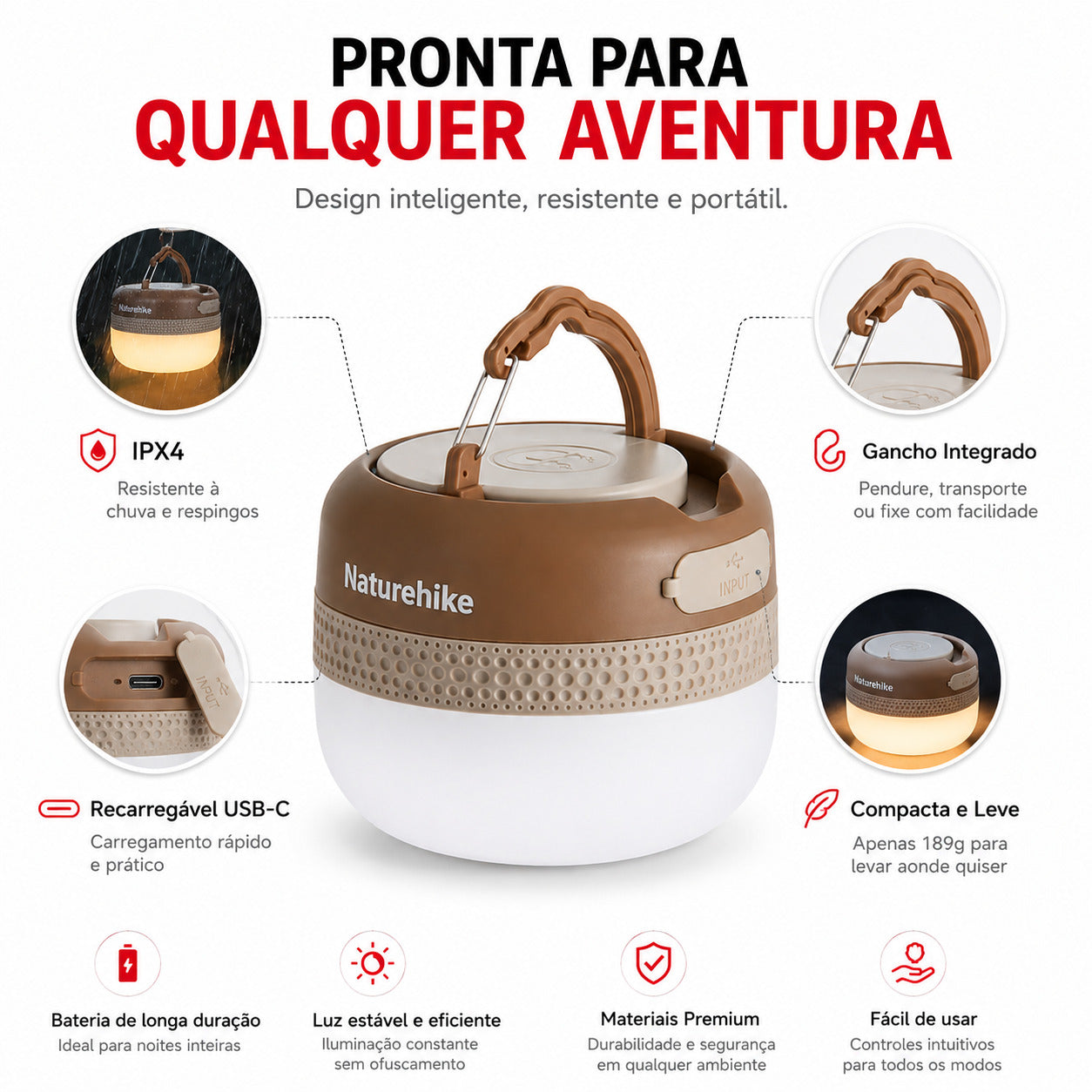 Lanterna LED Naturehike AuraLight IPX4