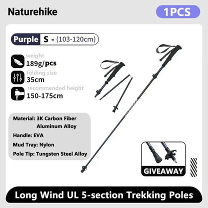 Naturehike Climbing Sticks Ultralight Outdoor Folding Trekking Poles Hiking Pole Collapsible Quick Lock Stick Carbon Fiber Poles