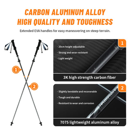 Naturehike Climbing Sticks Ultralight Outdoor Folding Trekking Poles Hiking Pole Collapsible Quick Lock Stick Carbon Fiber Poles