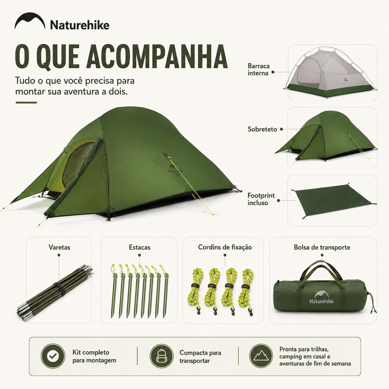 Barraca Naturehike 2 Pessoas Ultraleve Verde Militar