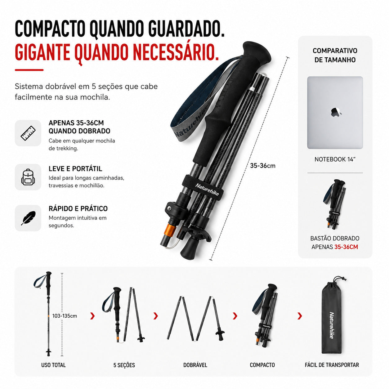 Bastão de Trekking NatureHike Wind Carbon (PAR)