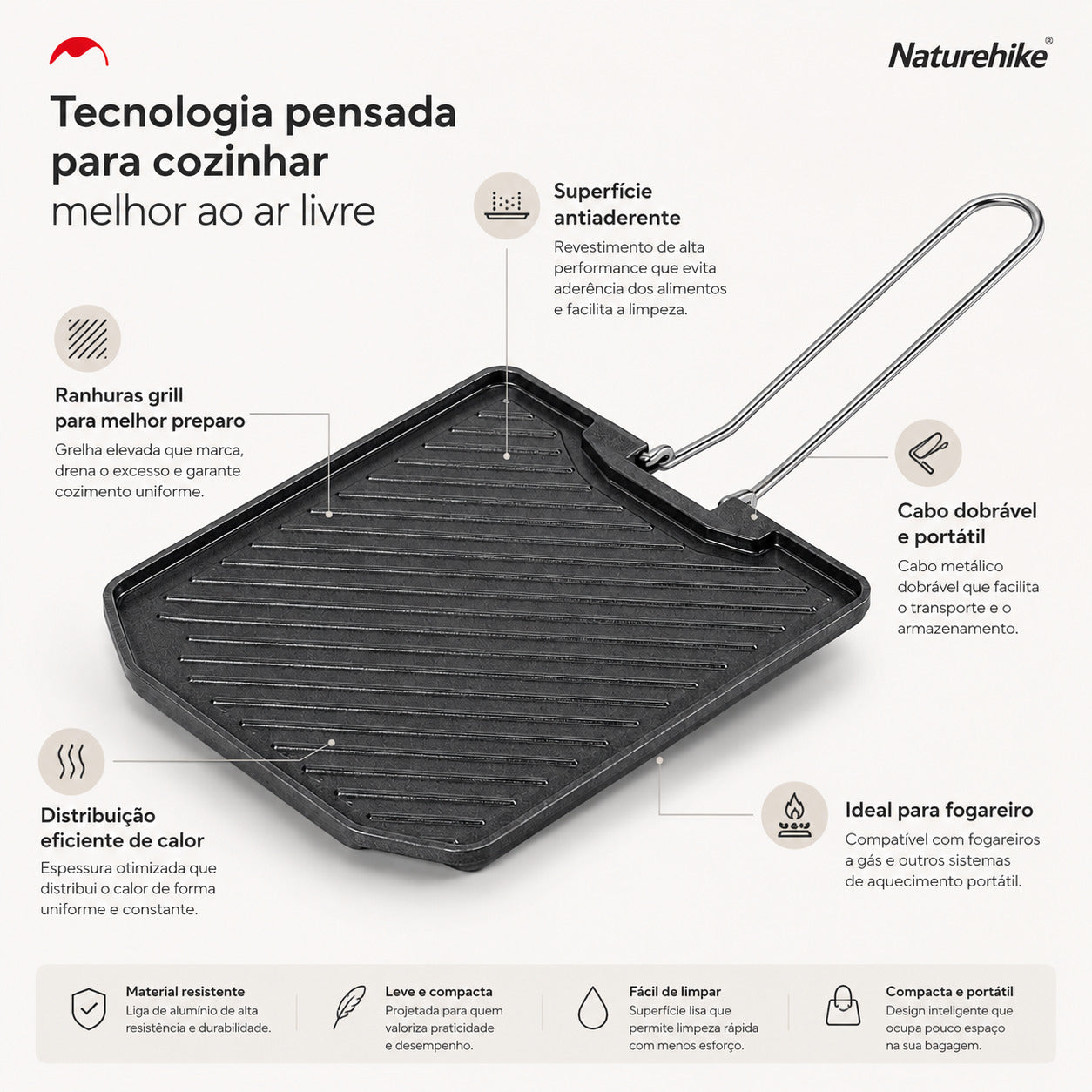 Chapa Grill Naturehike Antiaderente para Camping