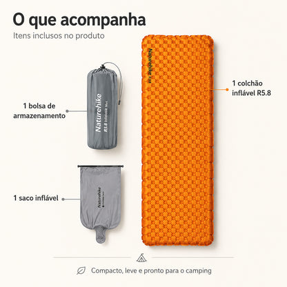 Colchão Inflável Naturehike R5.8 Ultralight Laranja para Camping