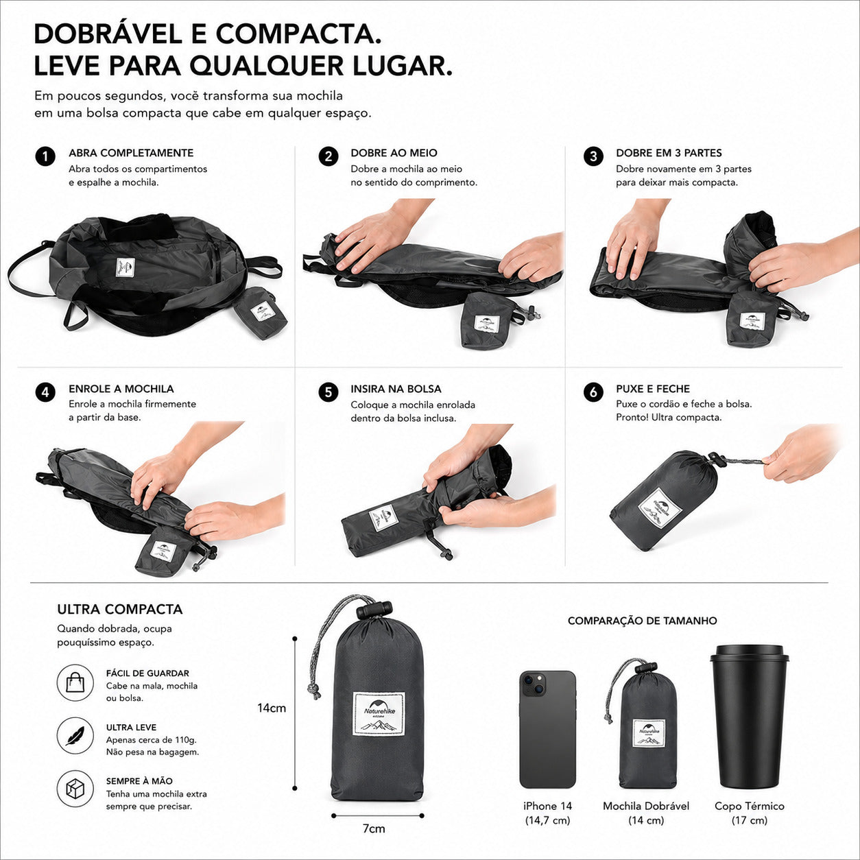 Mochila ultraleve dobrável 18L Naturehike