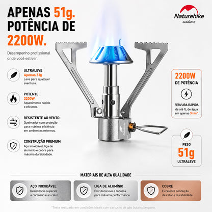 Fogareiro Portátil NatureHike 2200W Ultralight para Camping