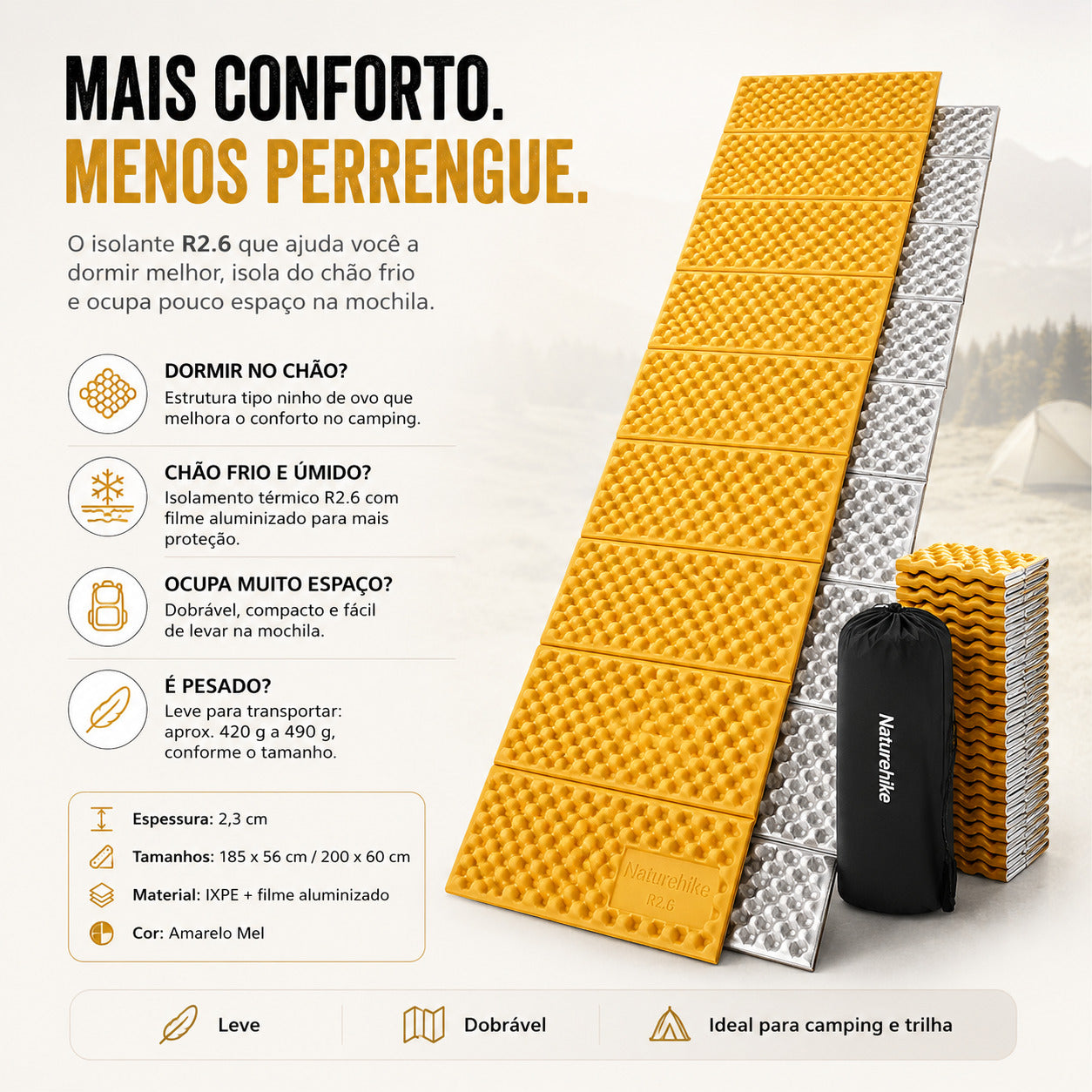 Isolante Térmico Naturehike R2.6 Dobrável Amarelo Mel
