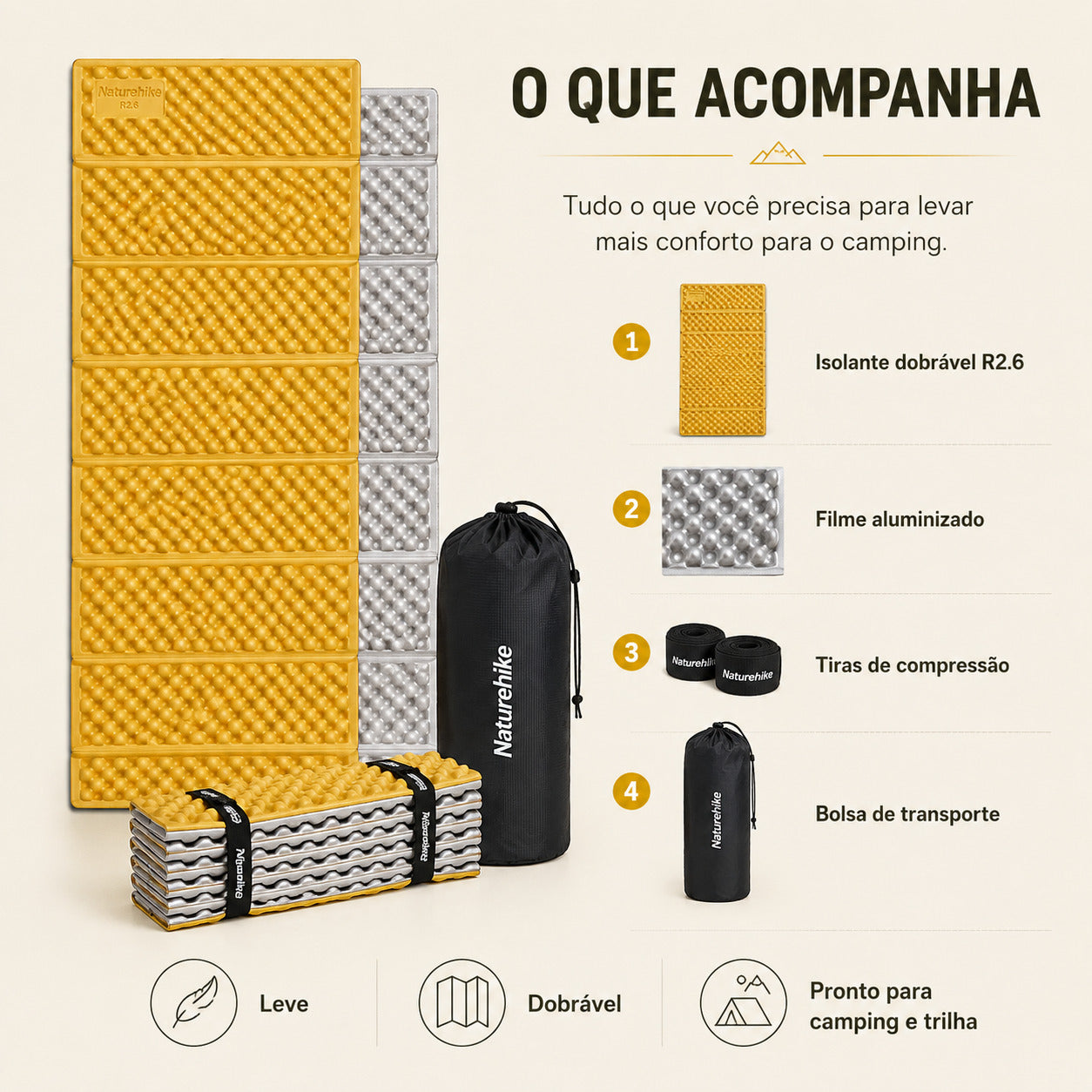 Isolante Térmico Naturehike R2.6 Dobrável Amarelo Mel