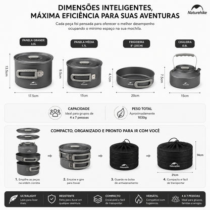 Kit Panelas para Camping em Alumínio ultraleve Naturehike