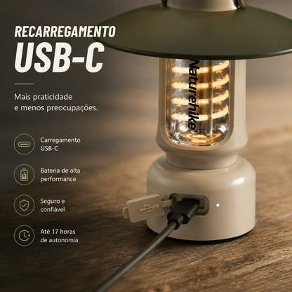 Lanterna Retrô Recarregável NatureHike CampGlow USB-C IPX4