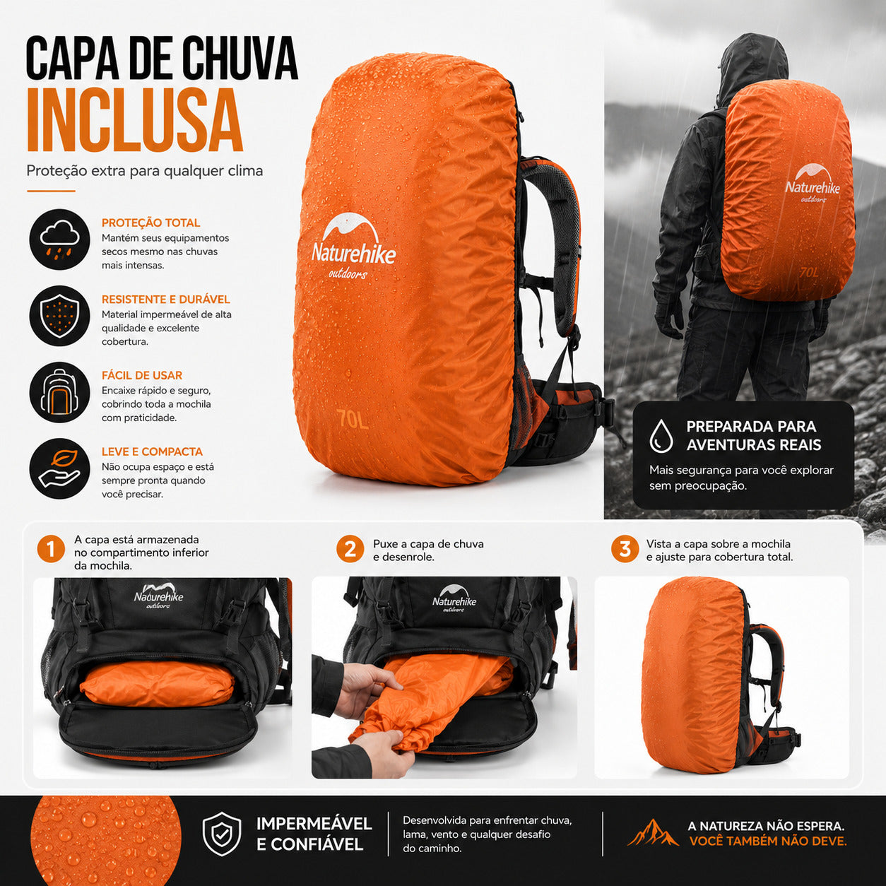 Mochila Cargueira Naturehike Expedition 70L+5L Impermeável