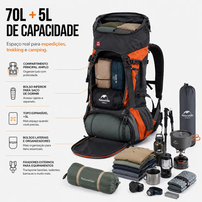 Mochila Cargueira Naturehike Expedition 70L+5L Impermeável