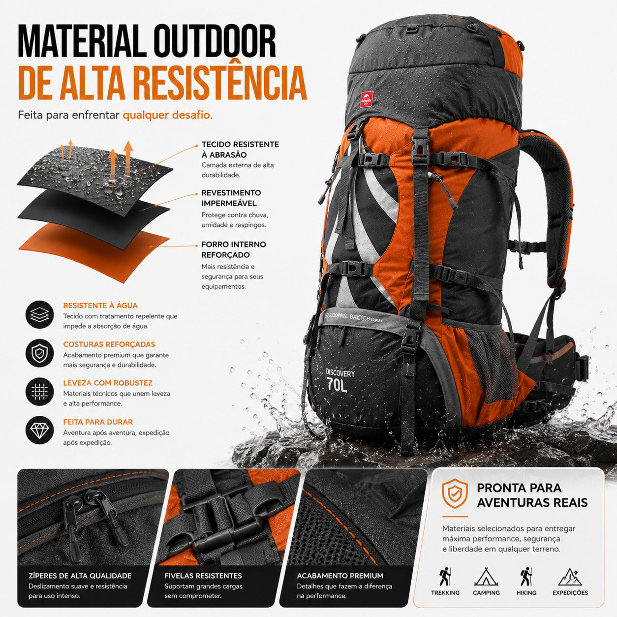 Mochila Cargueira Naturehike Expedition 70L+5L Impermeável
