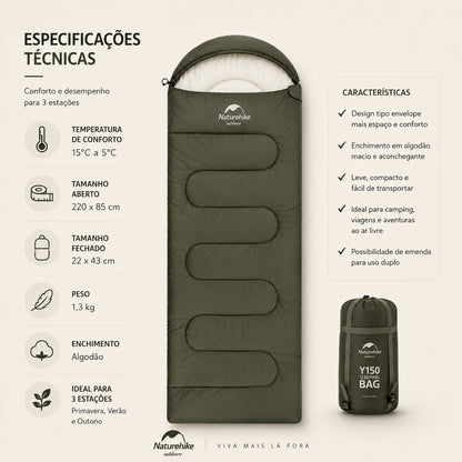 Saco de Dormir Naturehike Y150 para Camping