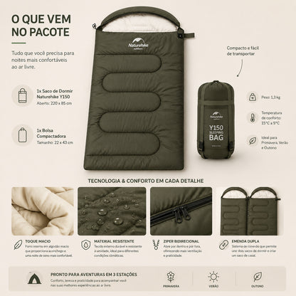 Saco de Dormir Naturehike Y150 para Camping