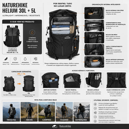 Mochila Trekking Naturehike Helium 30L Ultralight Impermeável