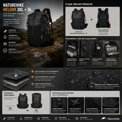 Mochila Trekking Naturehike Helium 30L Ultralight Impermeável